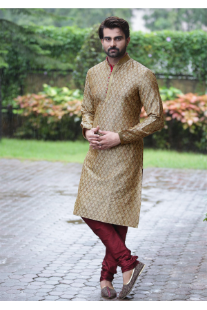 Brown Color Jacquard And Art Silk Fabric Kurta Set